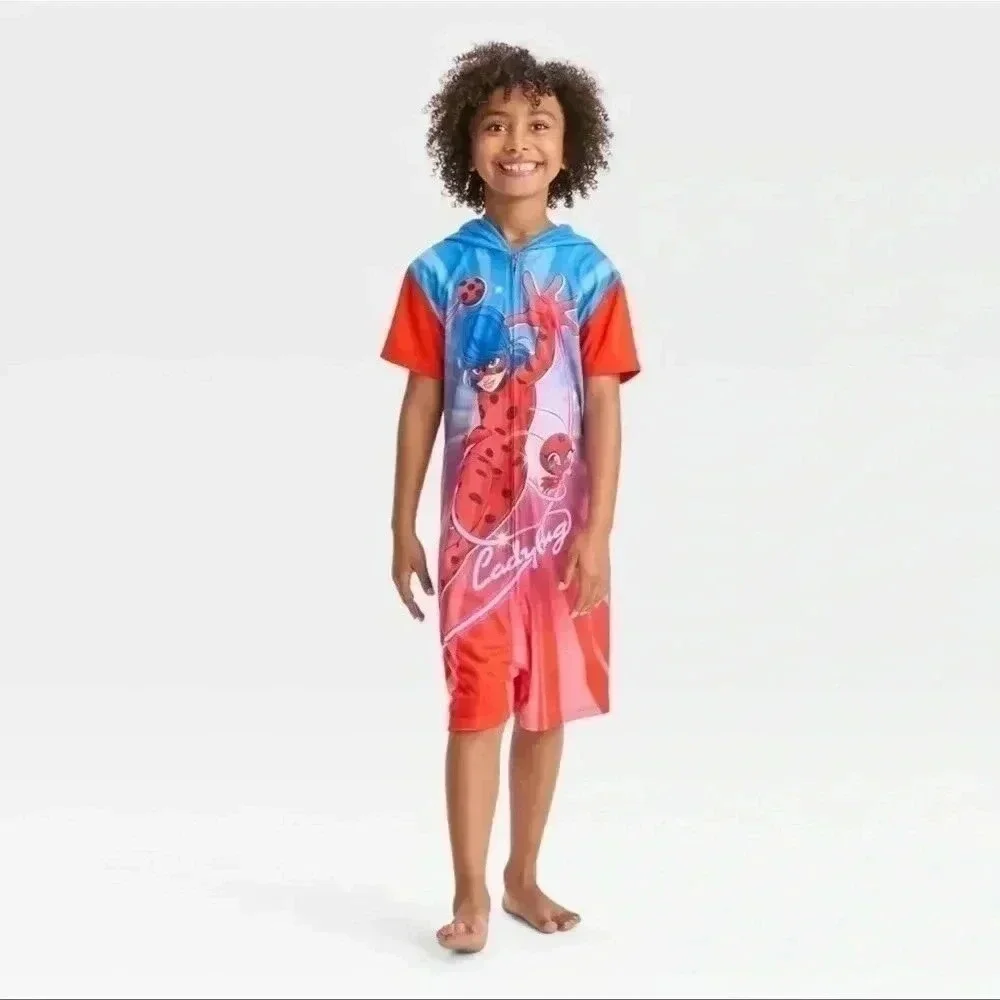 Miraculous Ladybug Zag Heroez Hooded Suit Red Blue Short Sleeve 4/5 Kids‎ PJs